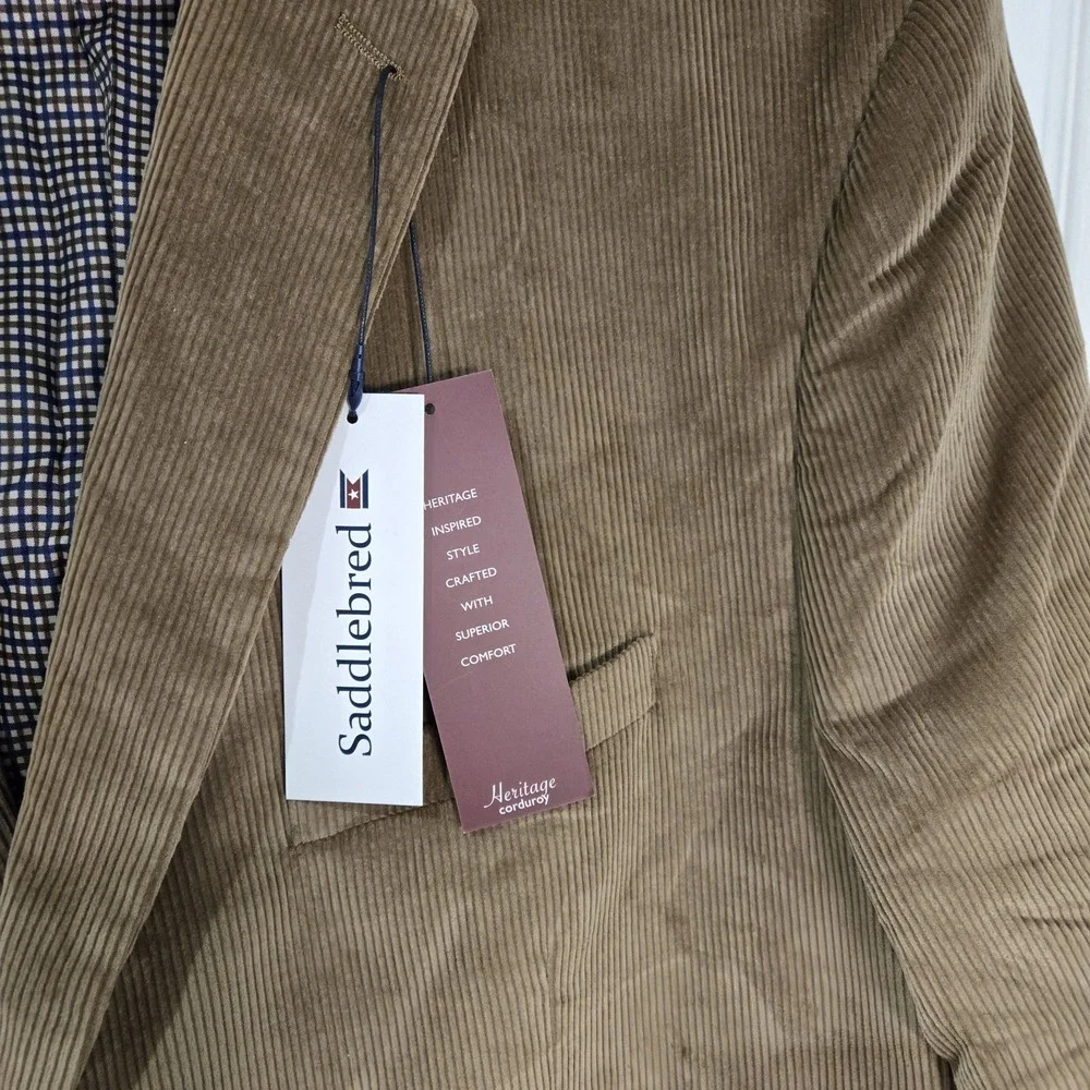 Mens NWT Saddlebred Brown Corduroy Blazer Elbow Patch50R JACKET CLASSIC Academia